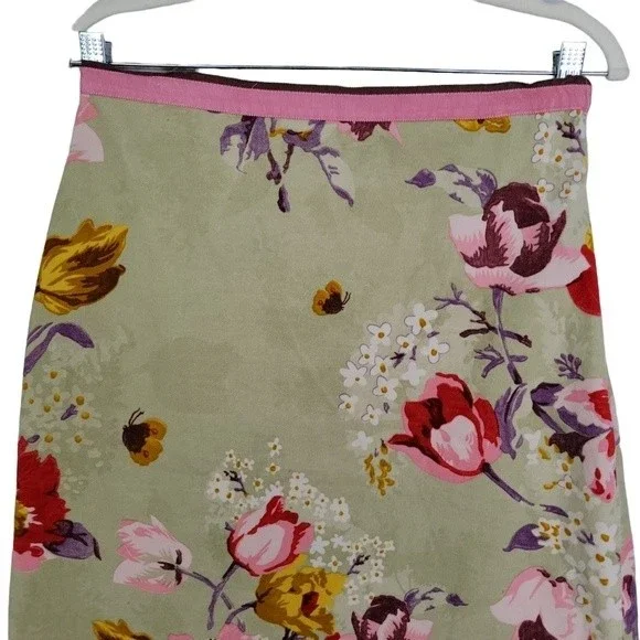 Elevenses by Anthro | Women's Green Pink Velvet Pencil Skirt - Size 8 - Flaw - Picture 3 of 8